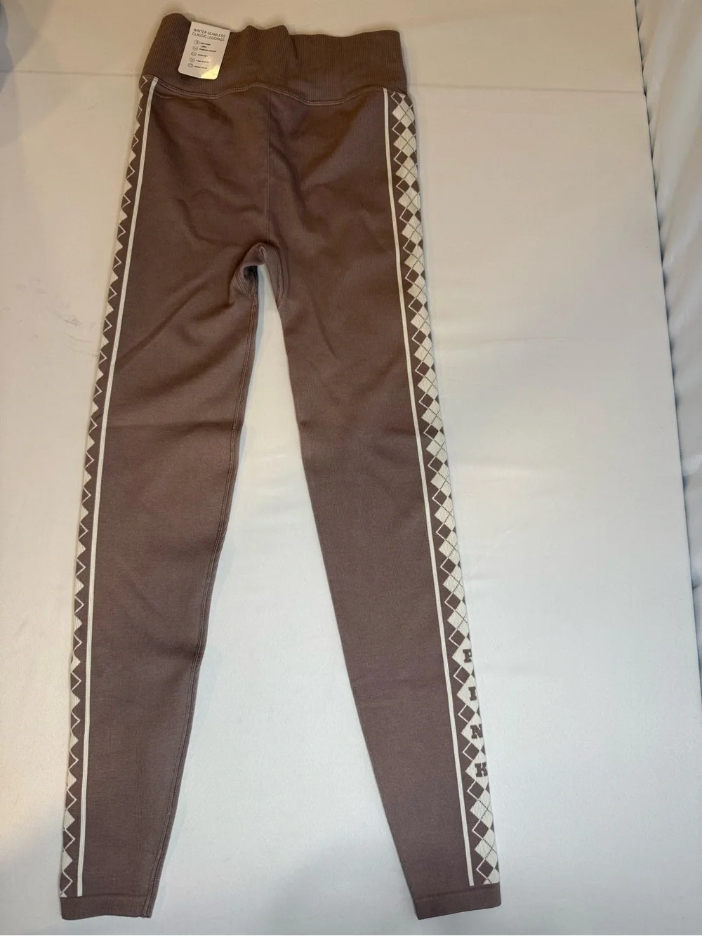 PINK Victoria's Secret Brown Leggings with Geometric Side Trim